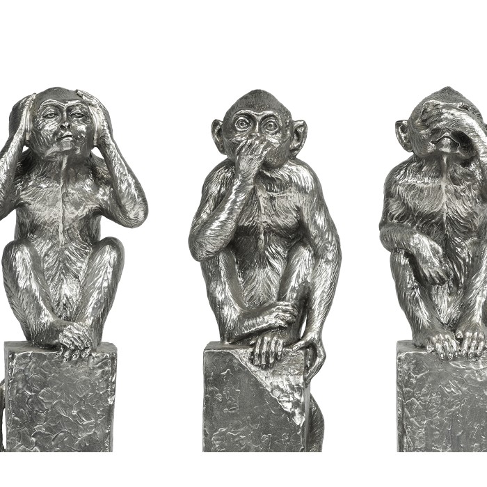 Three White Stainless Steel Wise Monkeys