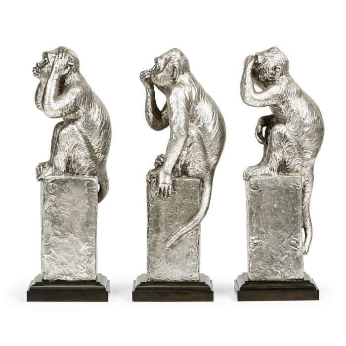 Three White Stainless Steel Wise Monkeys