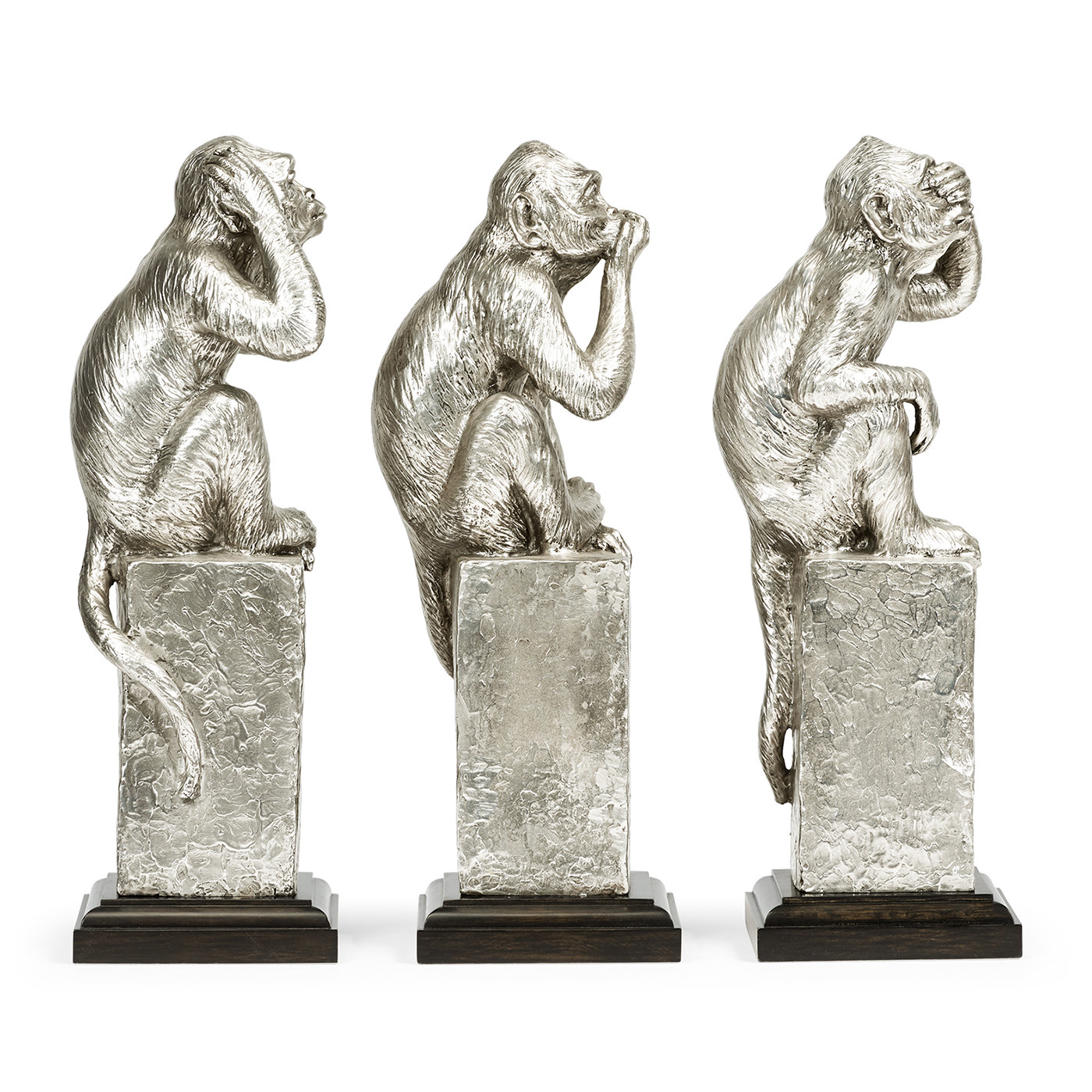 Three White Stainless Steel Wise Monkeys