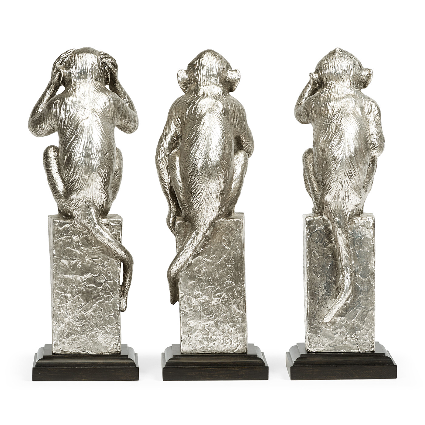 Three White Stainless Steel Wise Monkeys