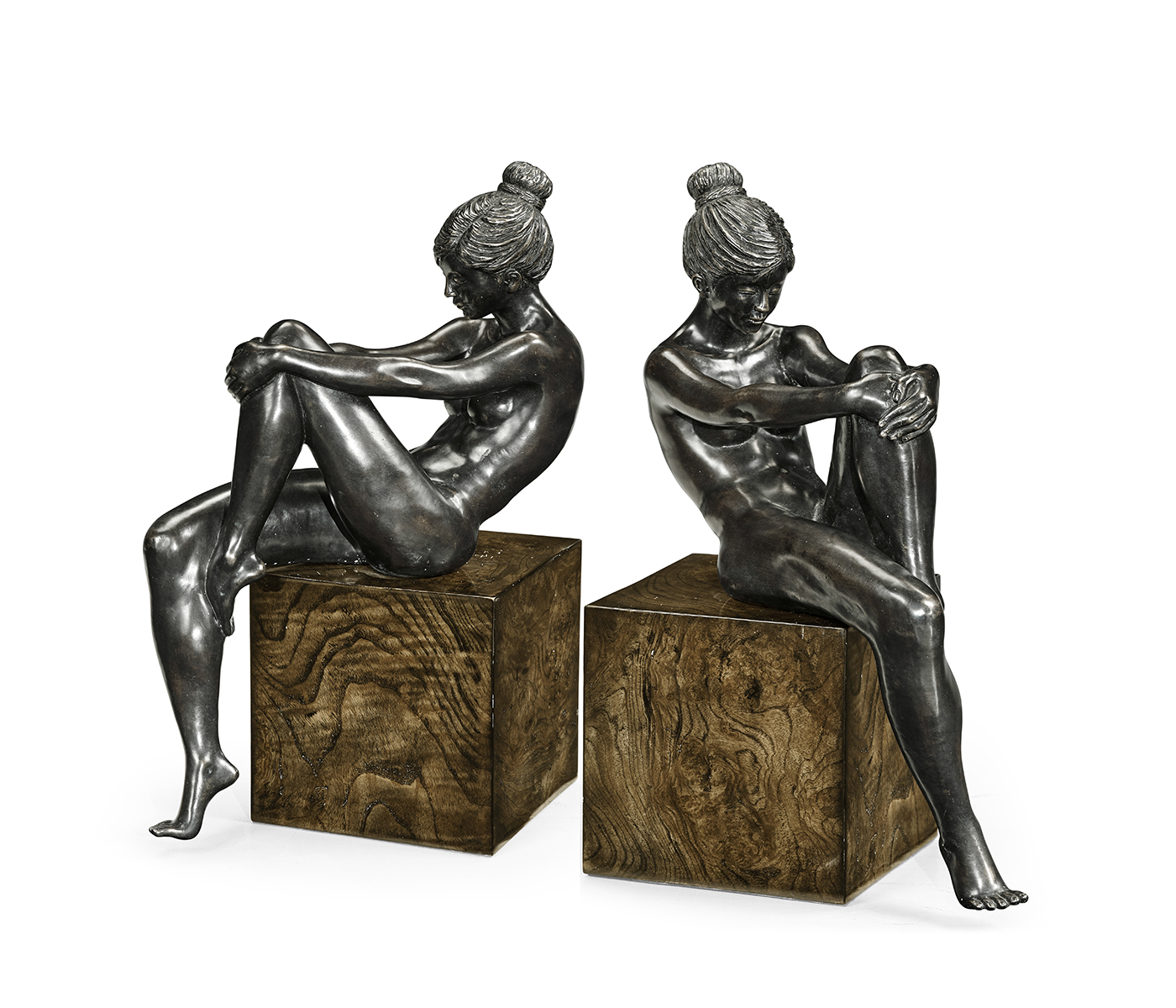 Set of Antique Dark Bronze Nude Girl Bookends