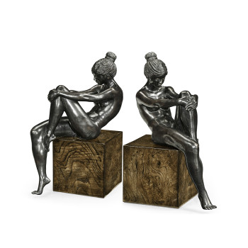 Set of Antique Dark Bronze Nude Girl Bookends