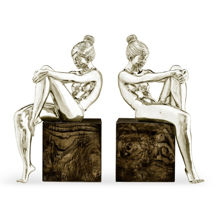 Set of White Brass Nude Girl Bookends