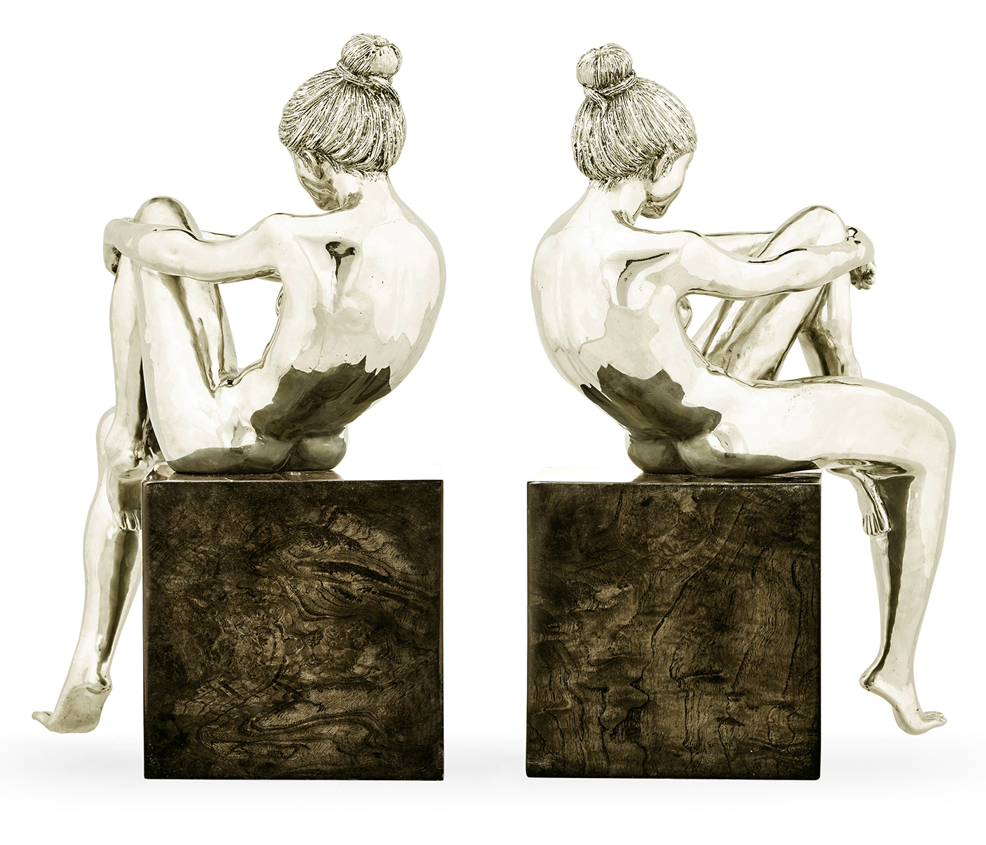 Set of White Brass Nude Girl Bookends