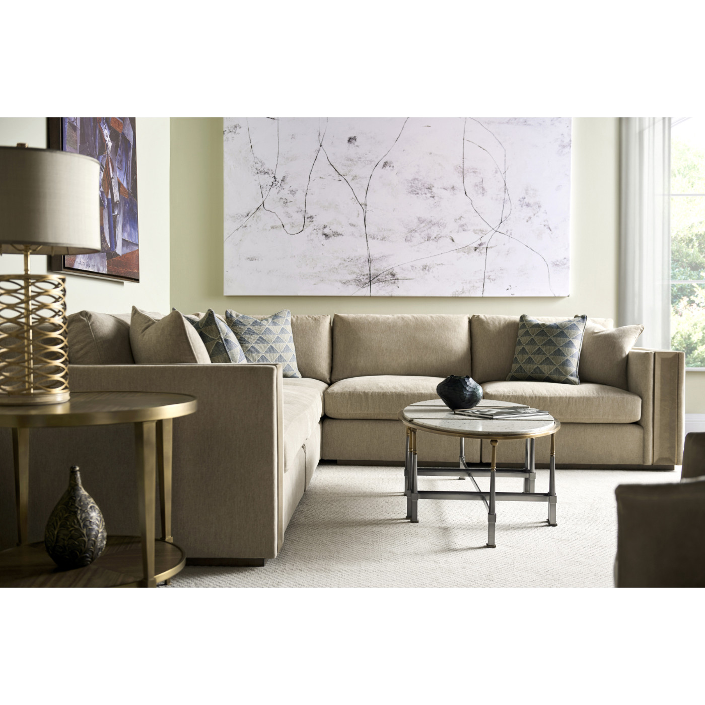 Geometric Round Lamp Table with Shelf