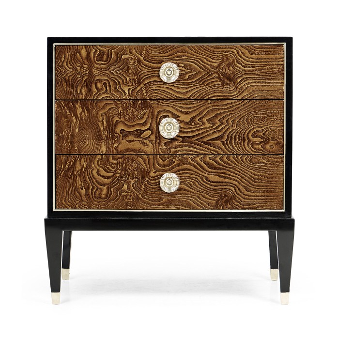 Madison Piano Black & Amber Ash Burl Nightstand
