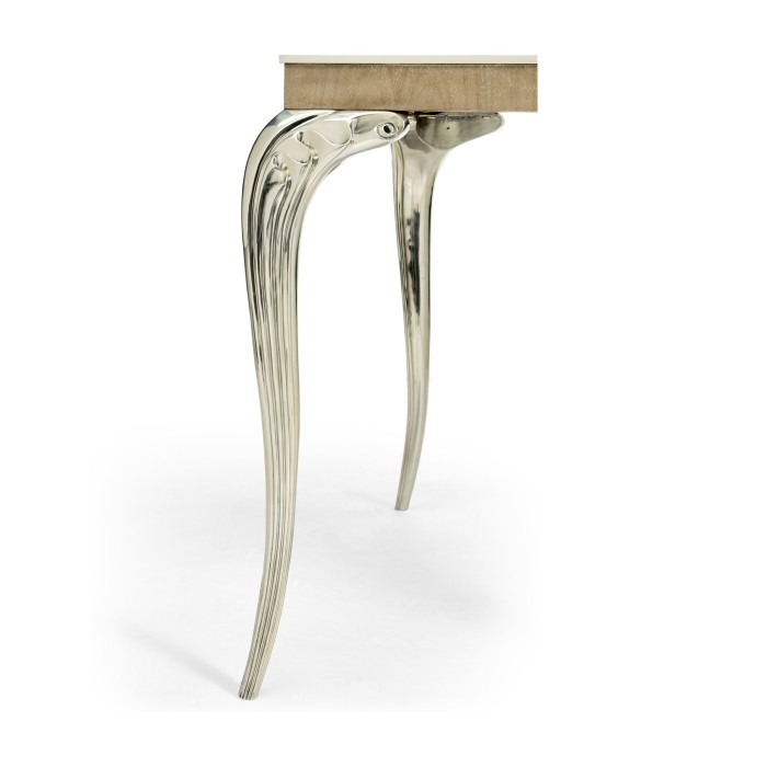 Square Rivoli Walnut & White Stainless Steel Lamp Table