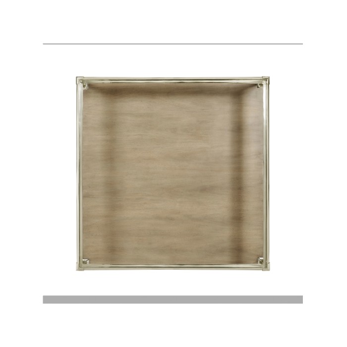 Square Rivoli Walnut & White Stainless Steel Cocktail Table with Clear Glass Top