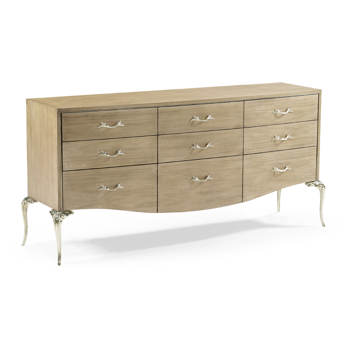 Rivoli Walnut & White Stainless Steel Dresser with Nine Drawers
