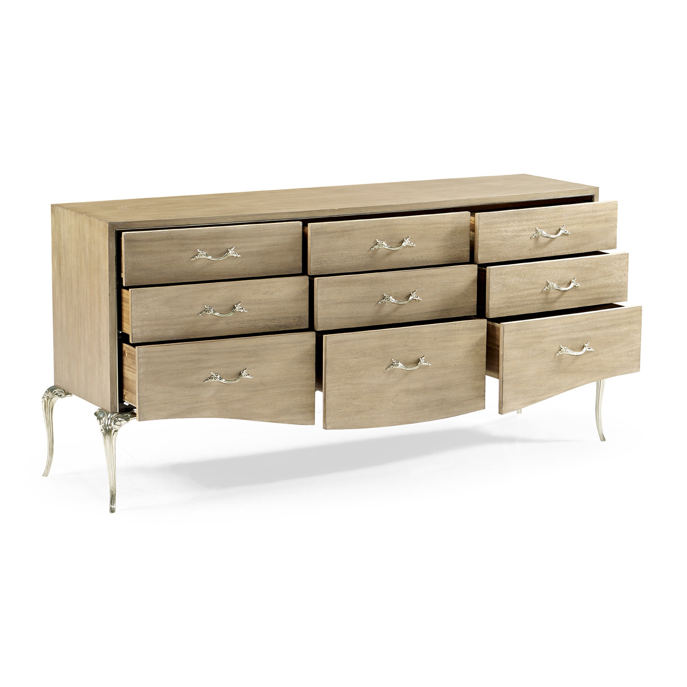 Rivoli Walnut & White Stainless Steel Dresser with Nine Drawers