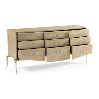 Rivoli Walnut & White Stainless Steel Dresser with Nine Drawers