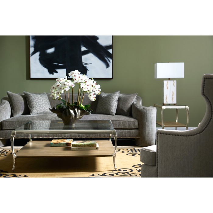 Square Rivoli Walnut & White Stainless Steel End Table with White Carrara Marble Top