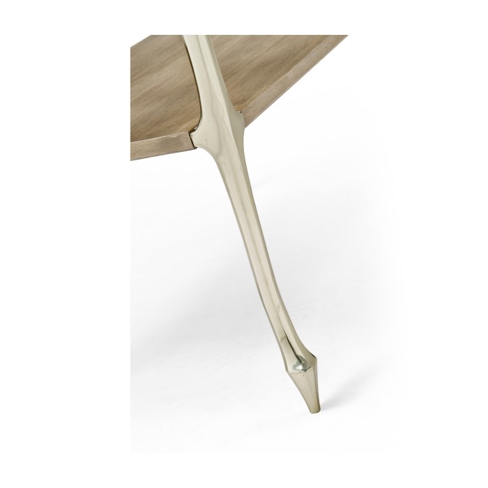 Short Rivoli Walnut & White Stainless Steel Console Table with Clear Glass Top