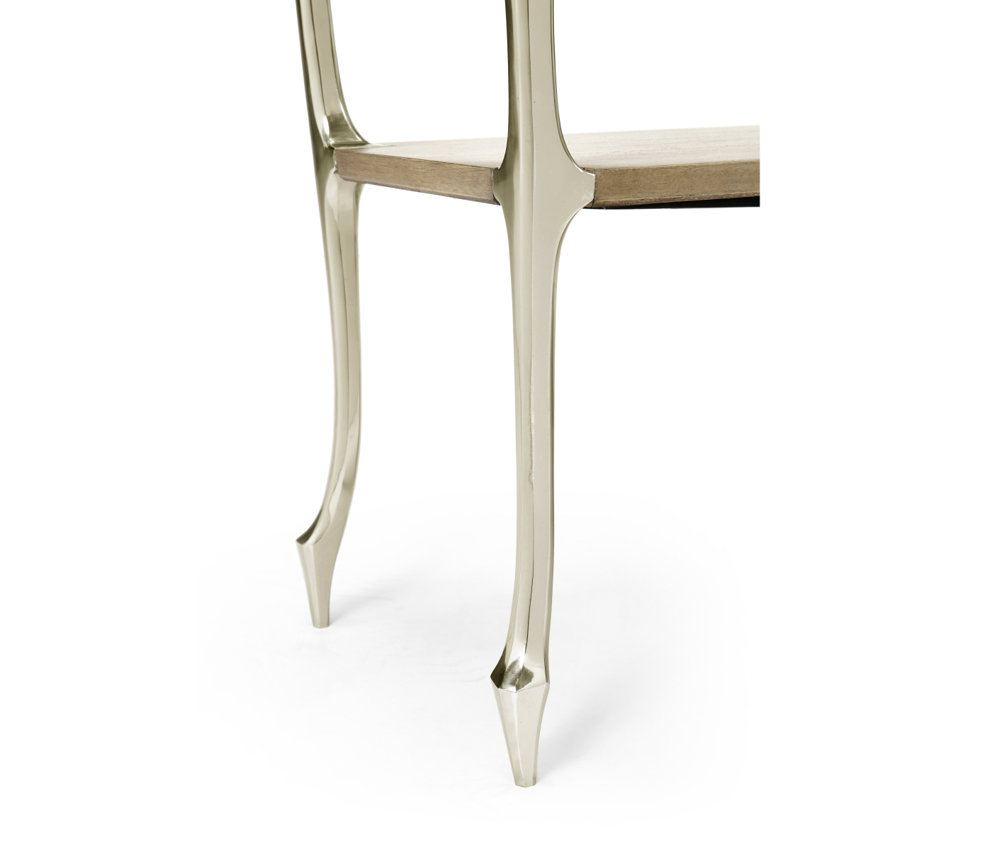 Short Rivoli Walnut & White Stainless Steel Console Table with Clear Glass Top