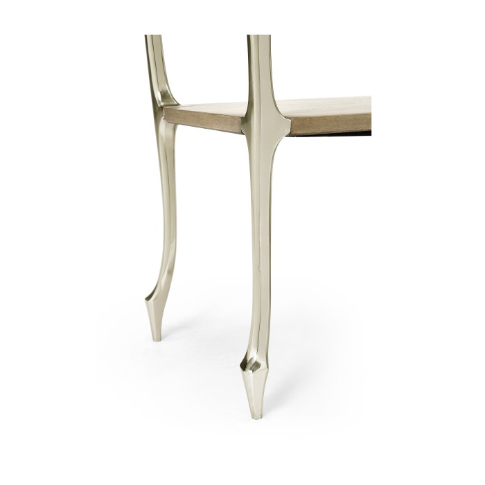 Short Rivoli Walnut & White Stainless Steel Console Table with Clear Glass Top