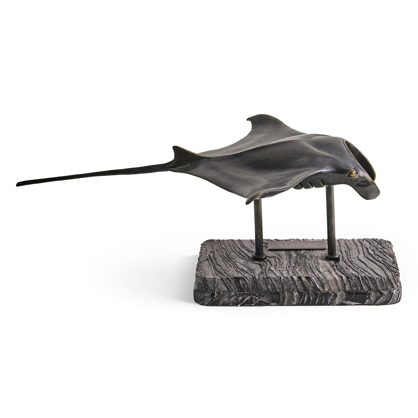 Manta Ray Bronze Statue with Marble Base