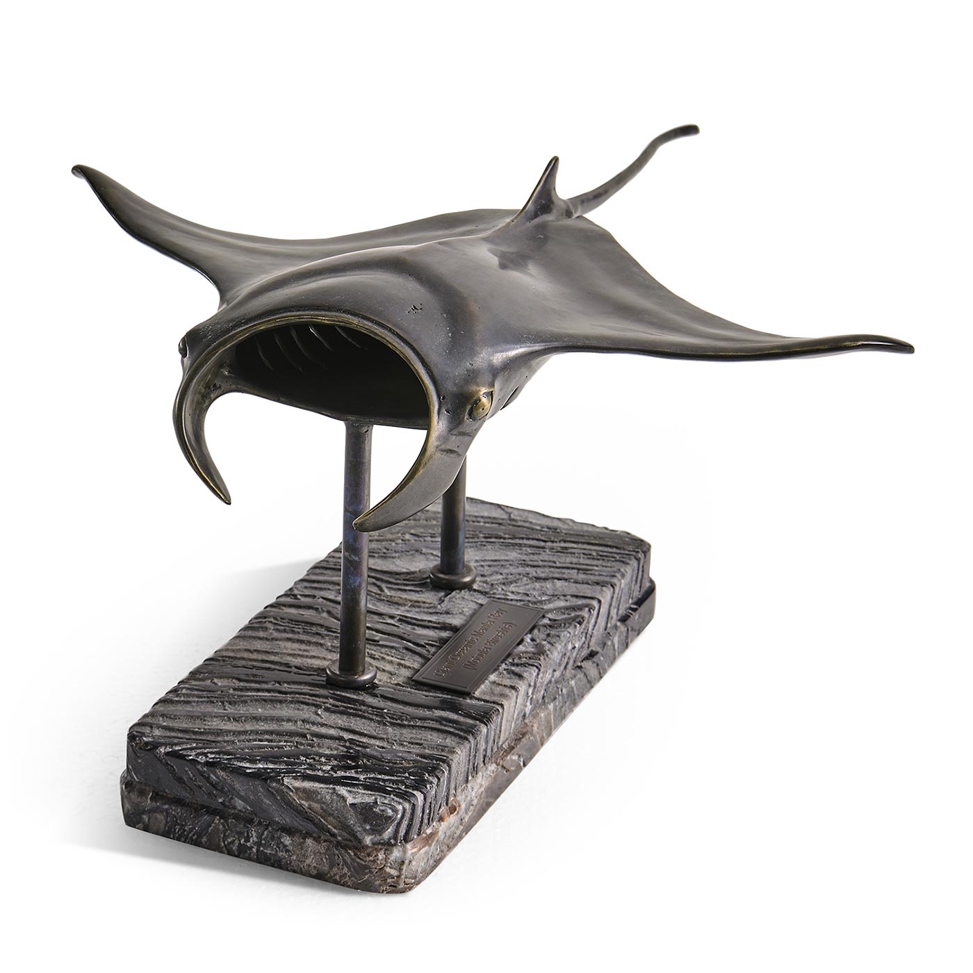 Manta Ray Bronze Statue with Marble Base