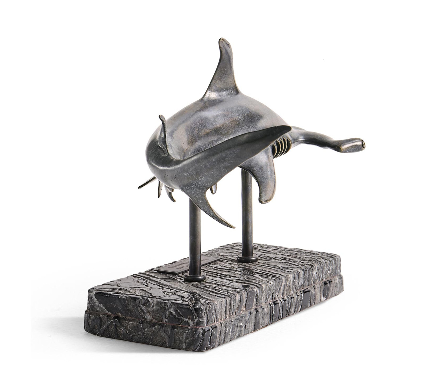 Arc Hammerhead Shark Bronze Statue with Marble Base