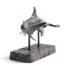 Arc Hammerhead Shark Bronze Statue with Marble Base