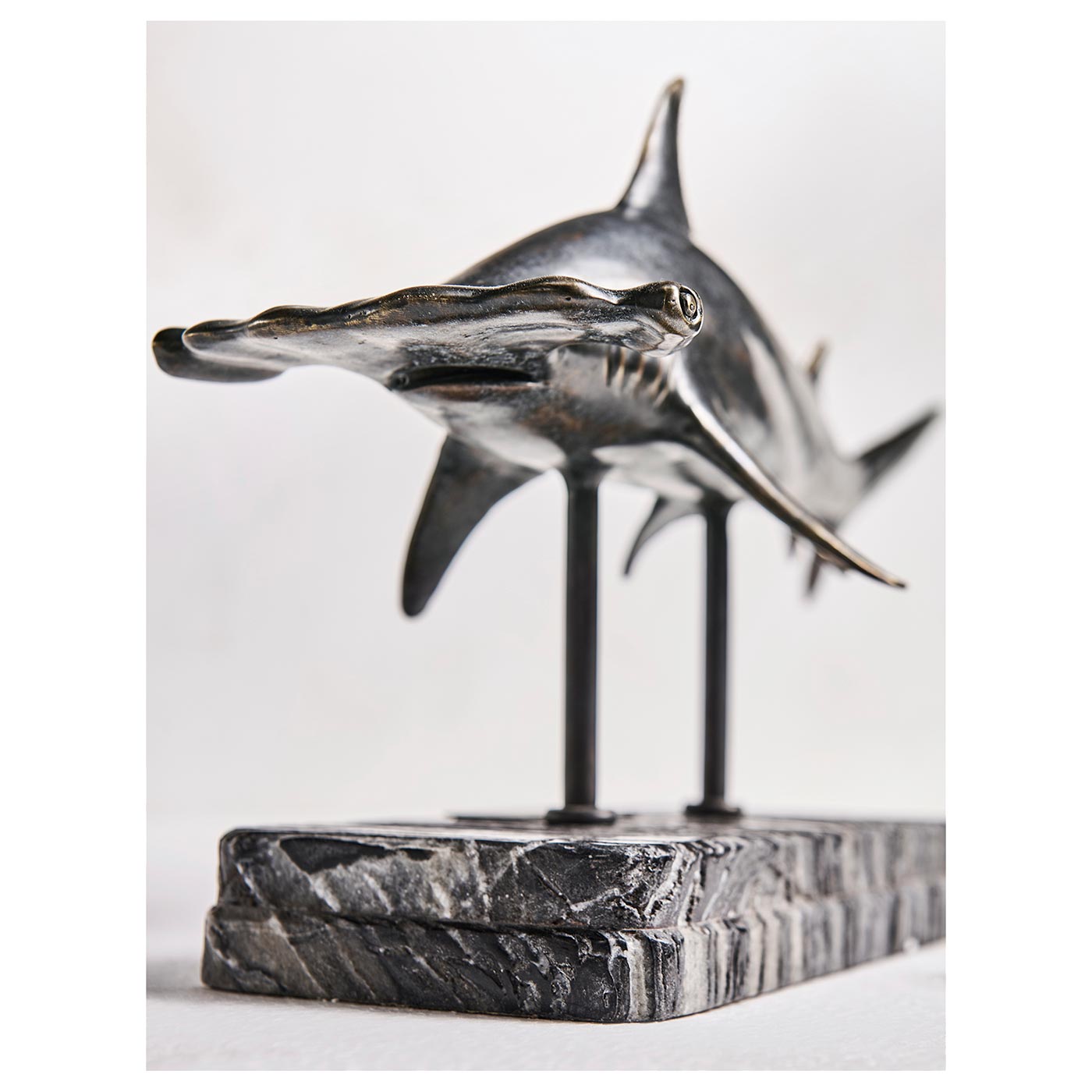 Glide Hammerhead Shark Bronze Statue with Marble Base