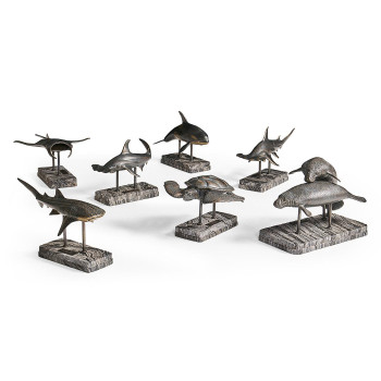 Whale Shark Bronze Statue with Marble Base