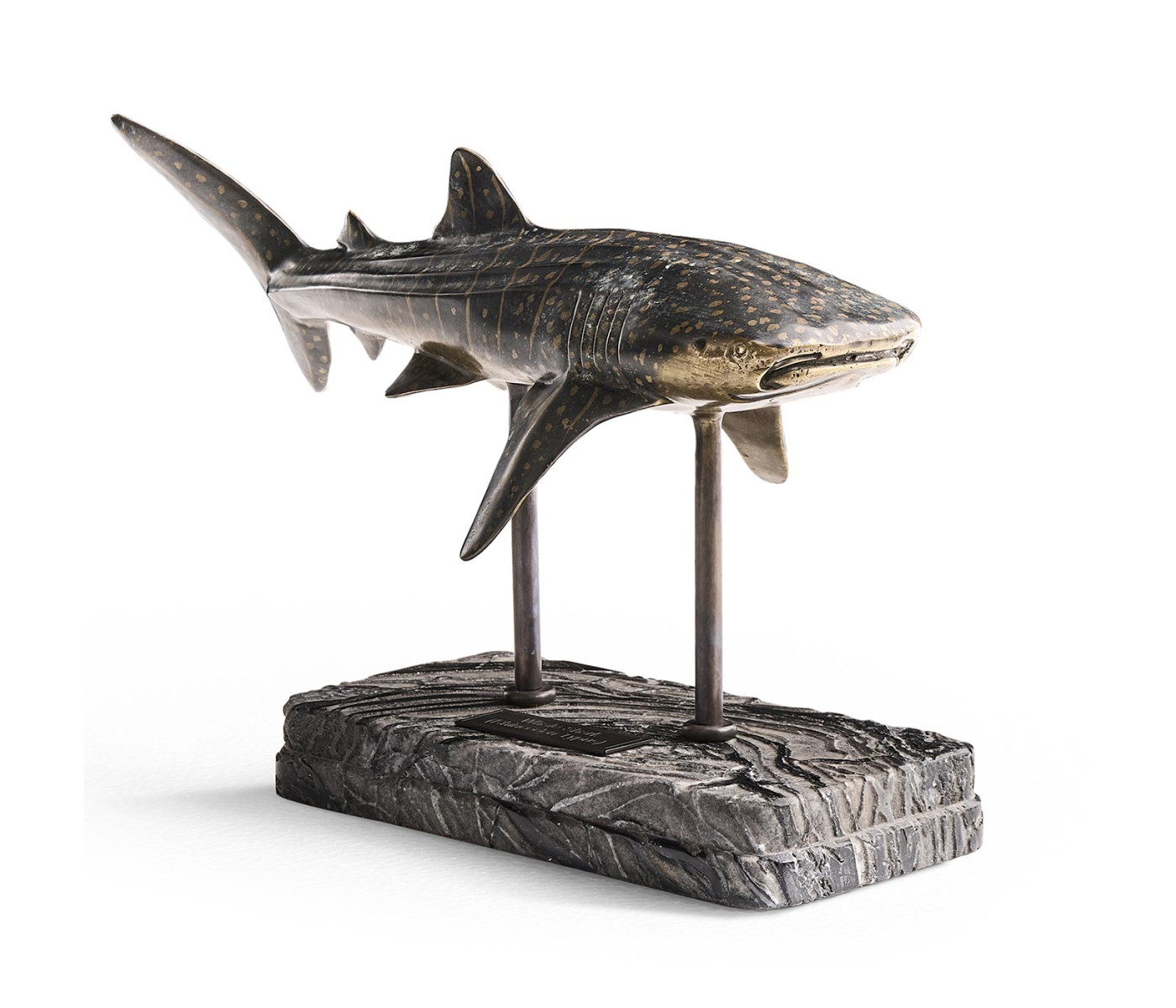 Whale Shark Bronze Statue with Marble Base