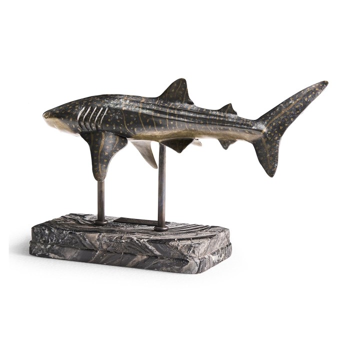 Whale Shark Bronze Statue with Marble Base