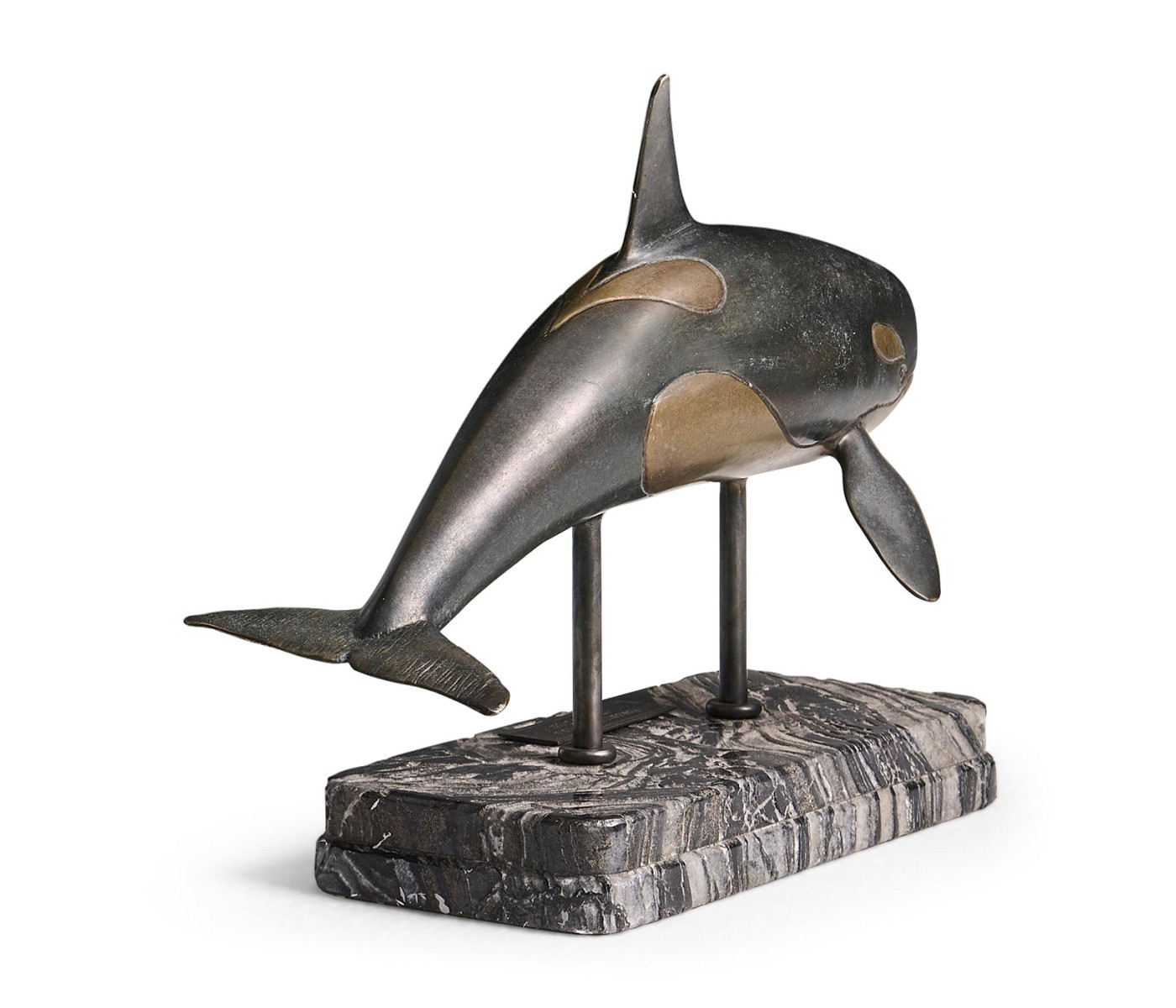 Killer Whale Bronze Statue with Marble Base
