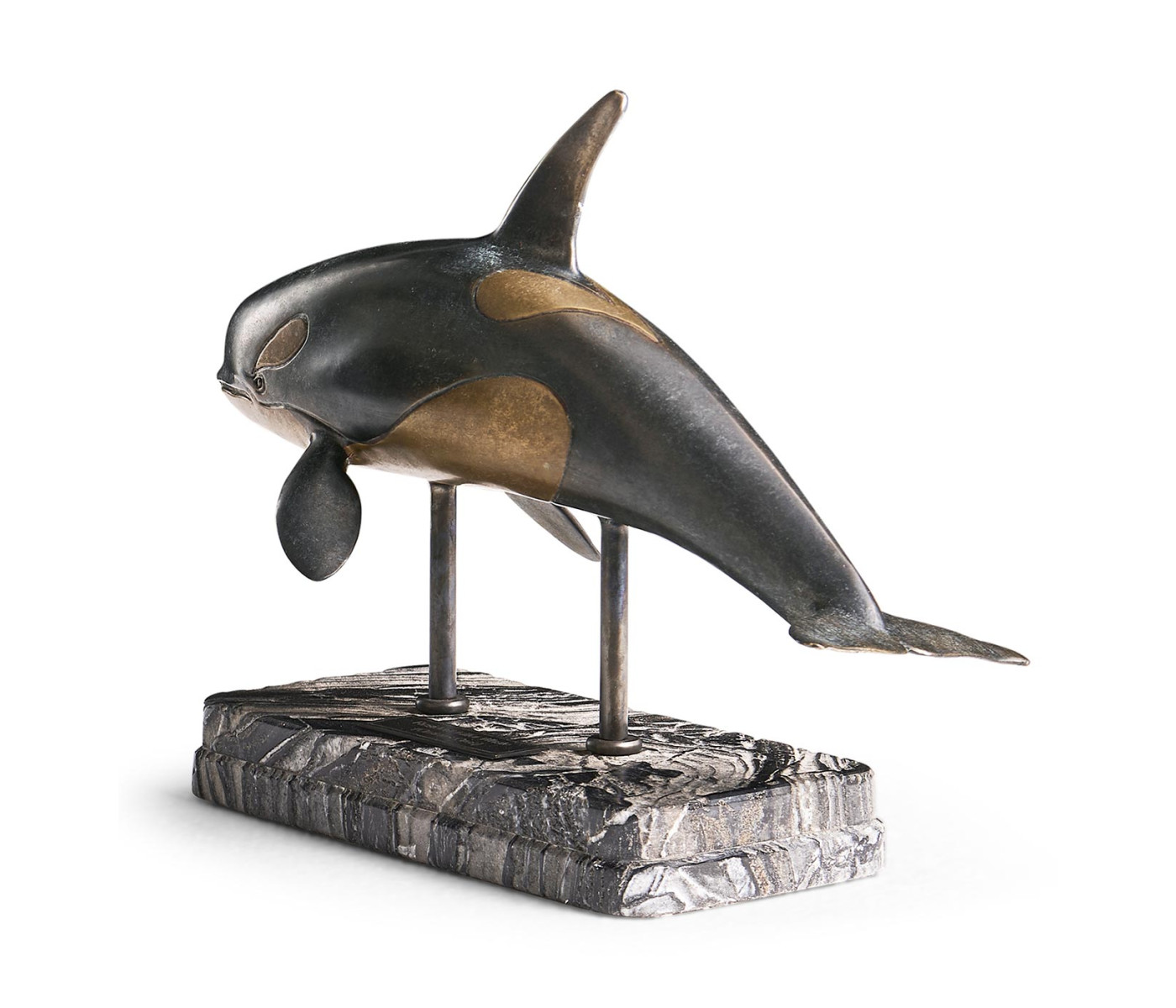 Killer Whale Bronze Statue with Marble Base