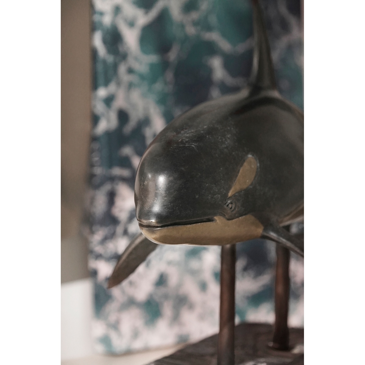 Killer Whale Bronze Statue with Marble Base