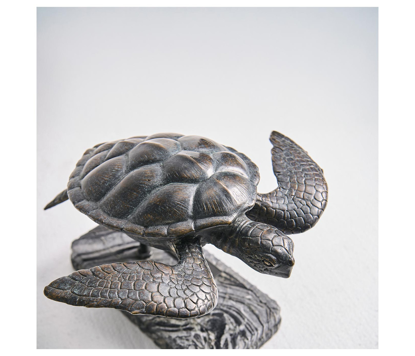 Sea Tortoise Bronze Statue with Marble Base