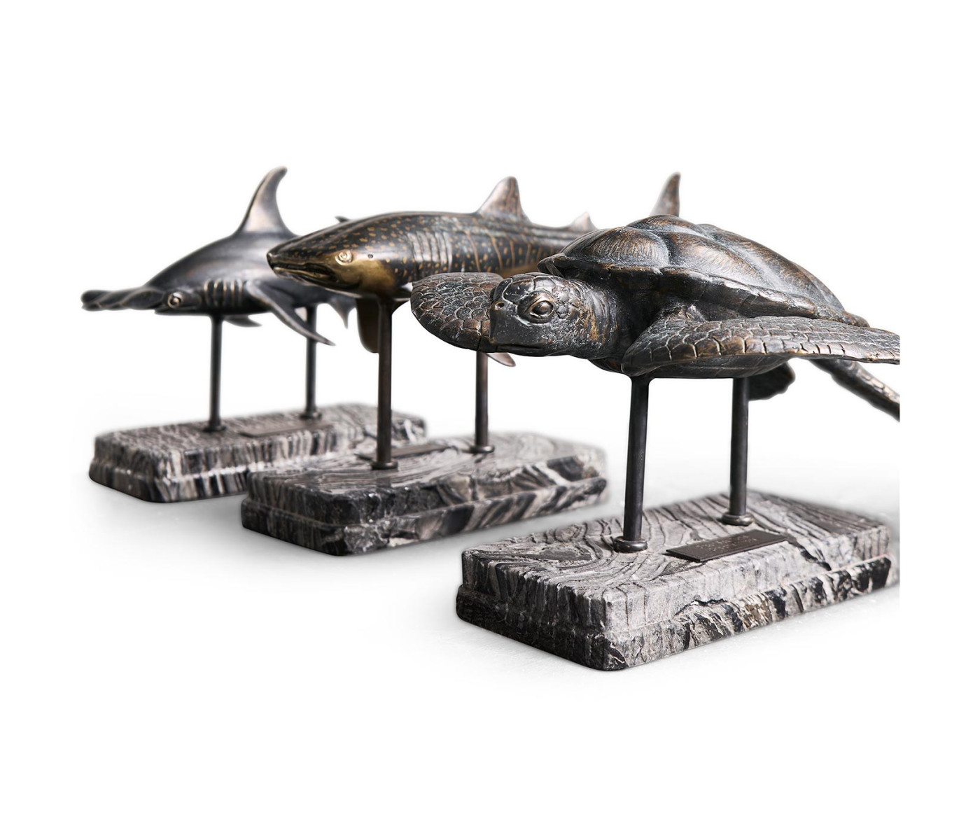 Sea Tortoise Bronze Statue with Marble Base