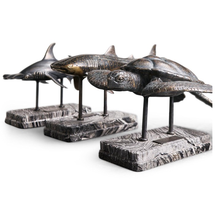Sea Tortoise Bronze Statue with Marble Base