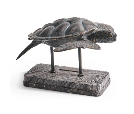 Sea Tortoise Bronze Statue with Marble Base