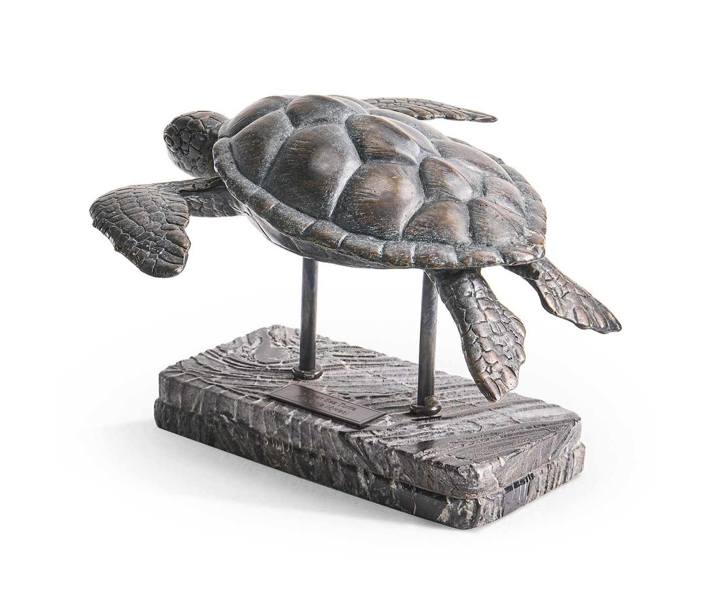 Sea Tortoise Bronze Statue with Marble Base