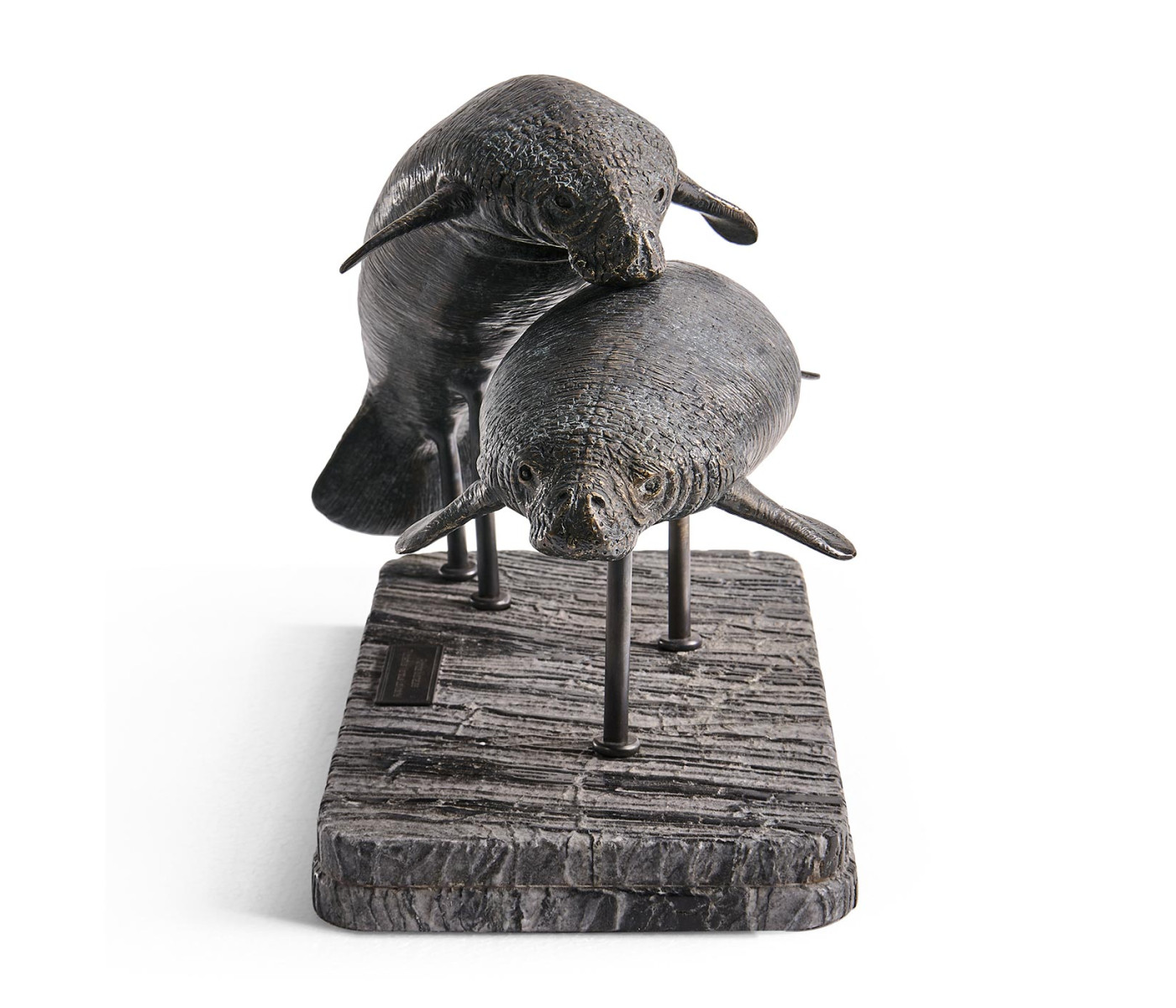 Raised Manatee Bronze Statue with Marble Base