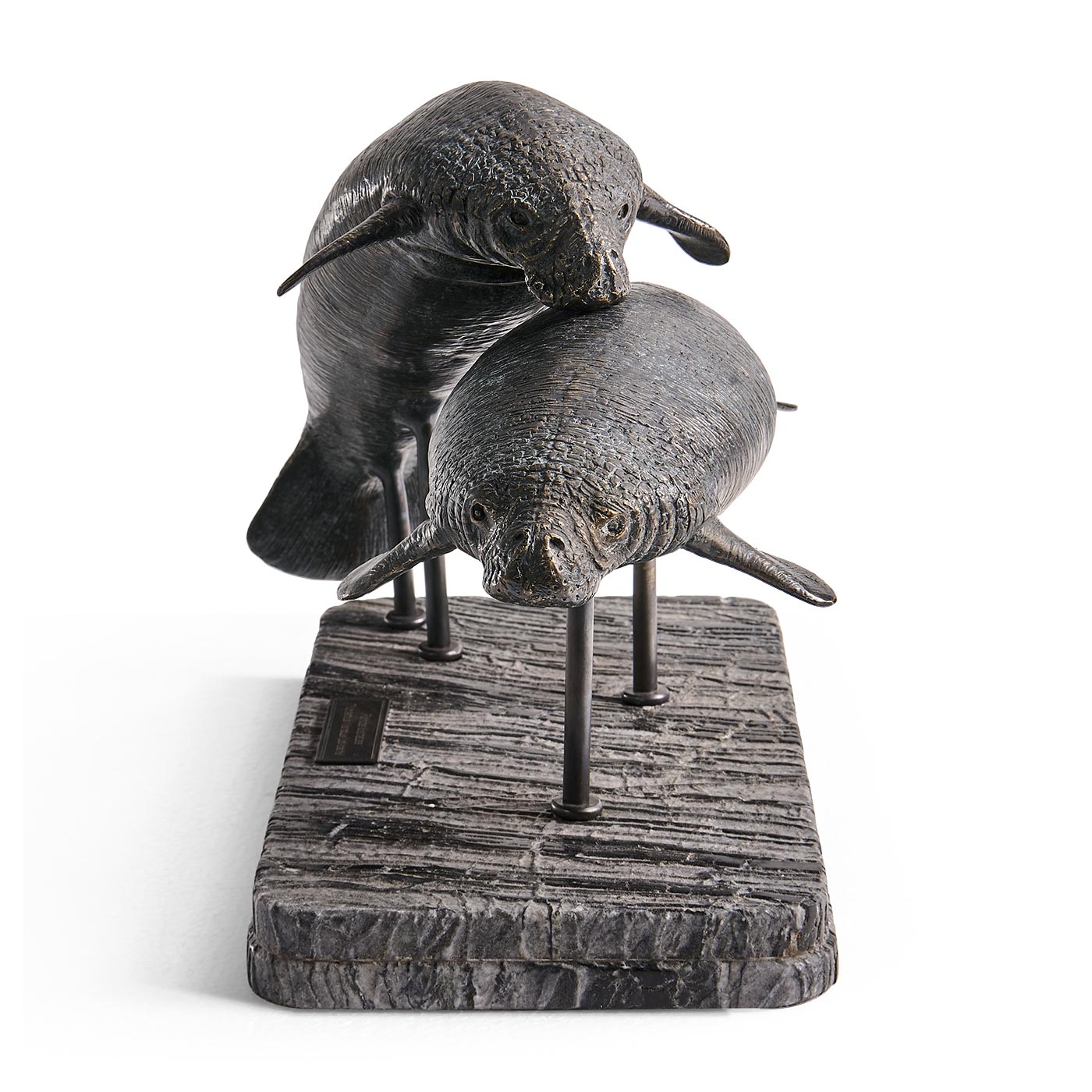 Raised Manatee Bronze Statue with Marble Base