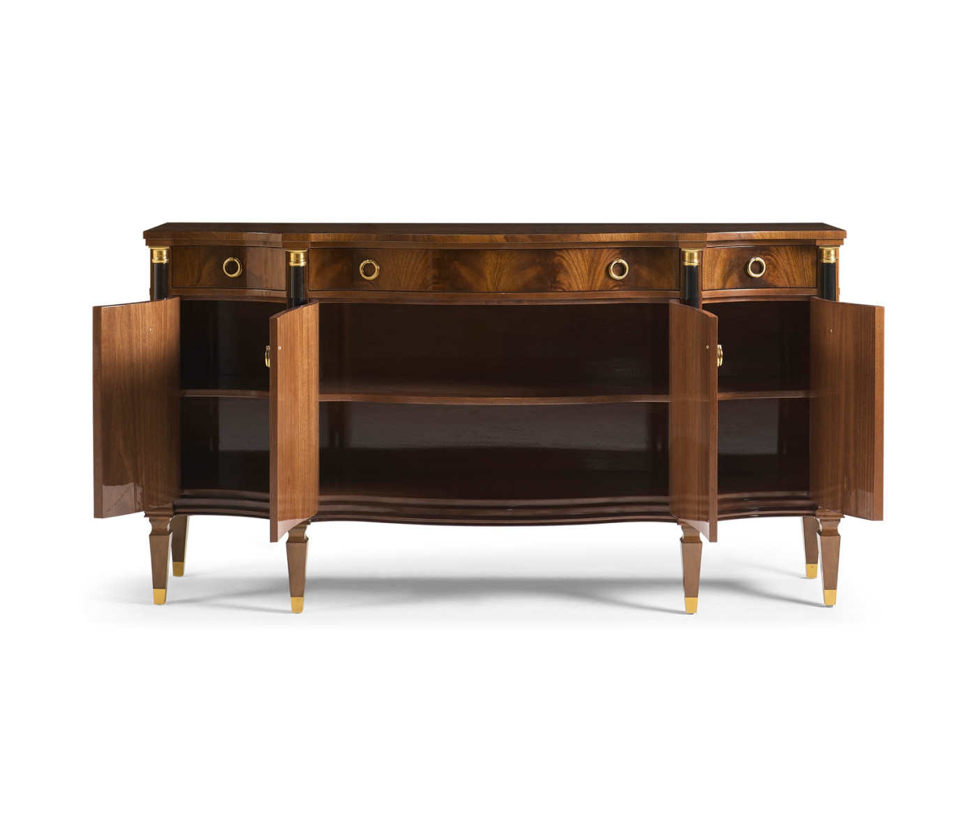Serpentine antique brown mahogany sideboard with four doors