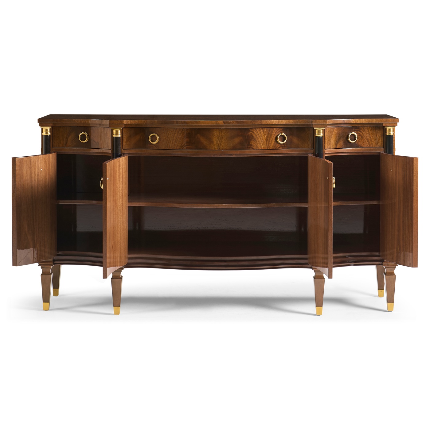Serpentine antique brown mahogany sideboard with four doors
