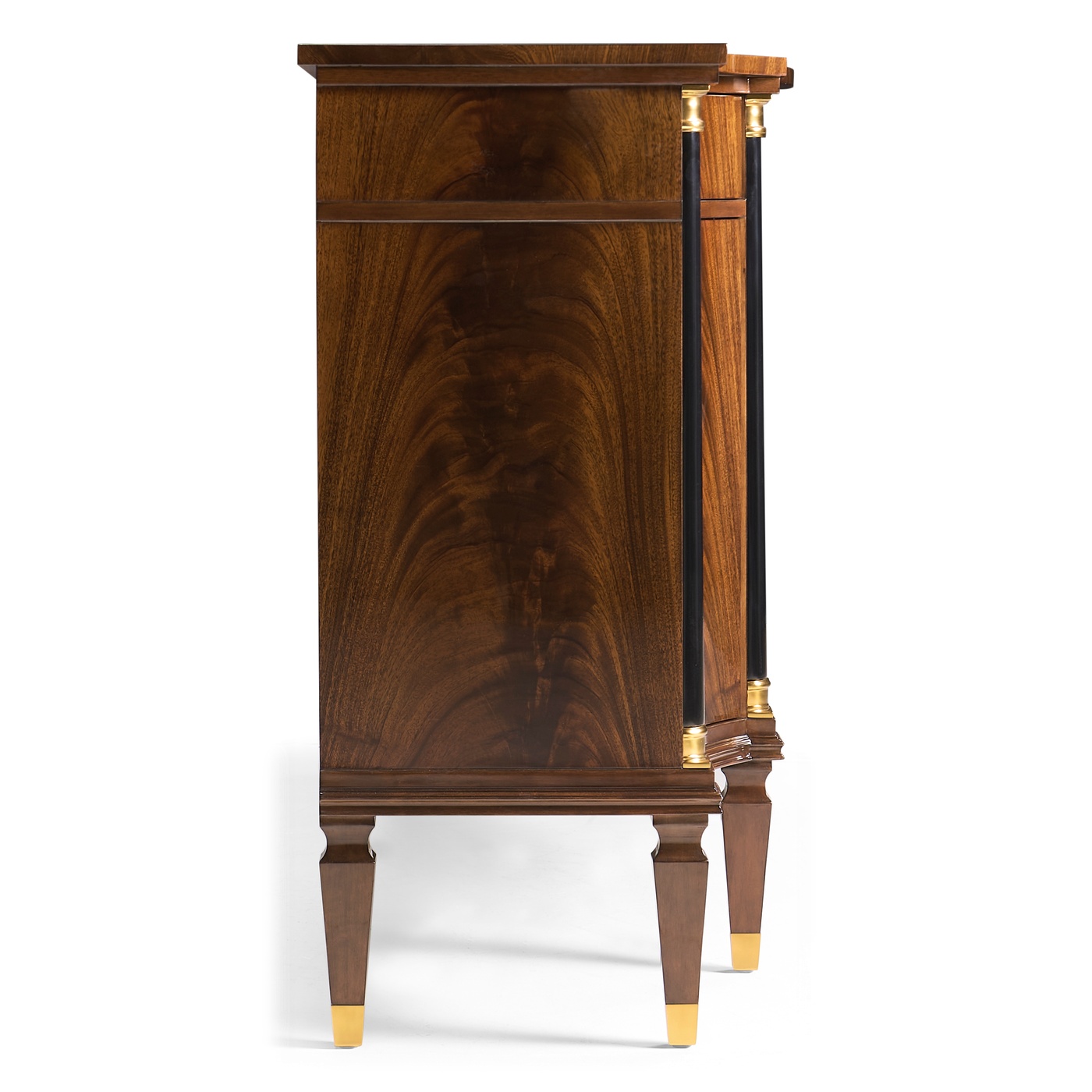 Serpentine antique brown mahogany sideboard with four doors