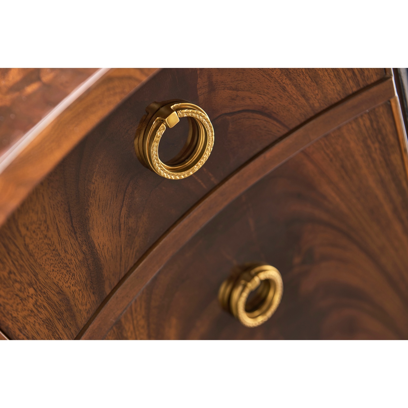 Serpentine antique brown mahogany sideboard with four doors