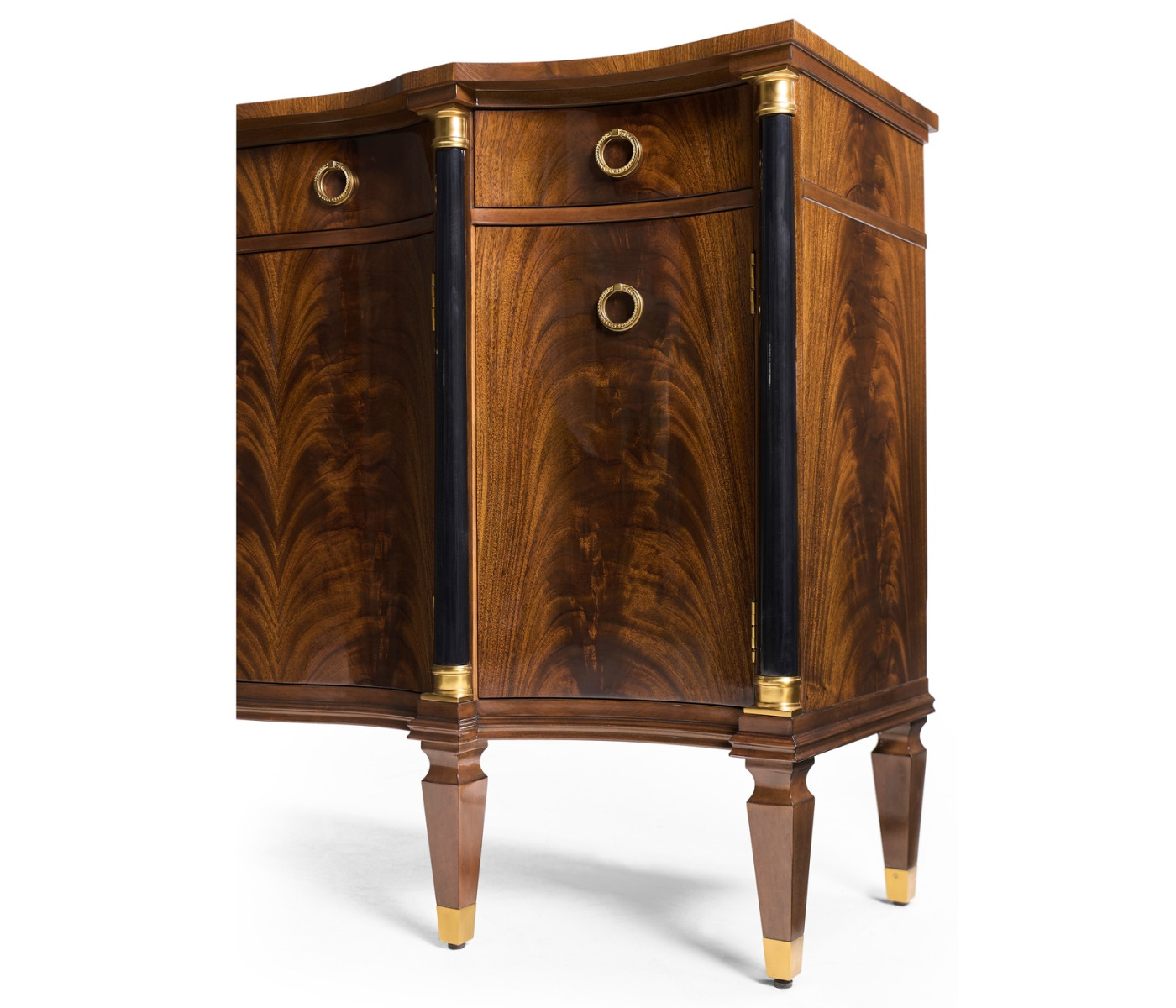 Serpentine antique brown mahogany sideboard with four doors