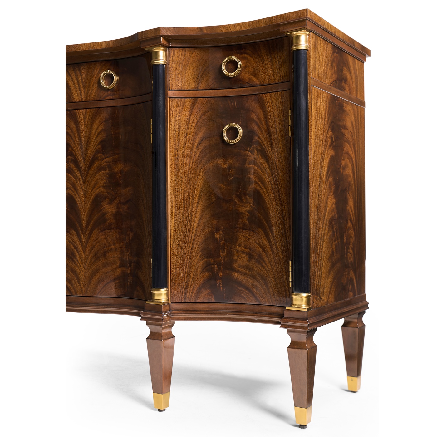 Serpentine antique brown mahogany sideboard with four doors