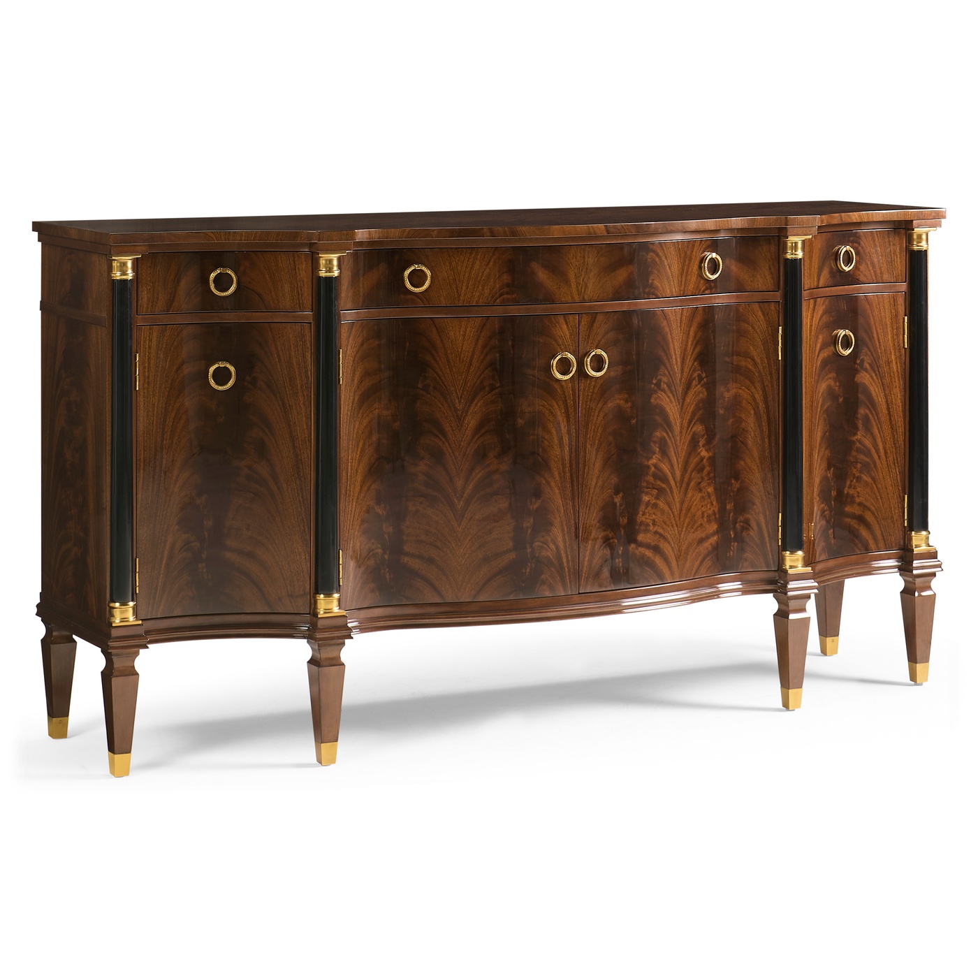 Serpentine antique brown mahogany sideboard with four doors