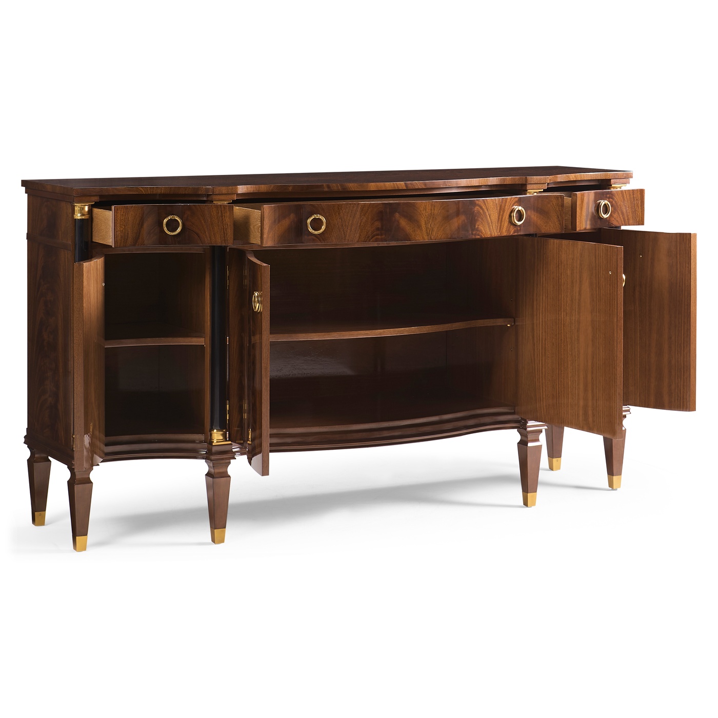 Serpentine antique brown mahogany sideboard with four doors