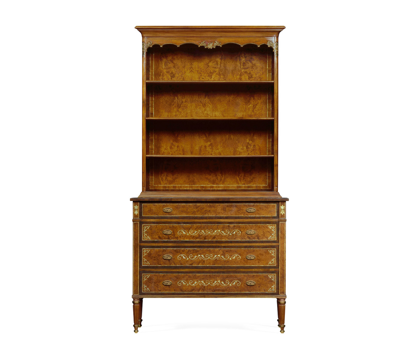 Tall Burl Walnut Bookcase on Chest