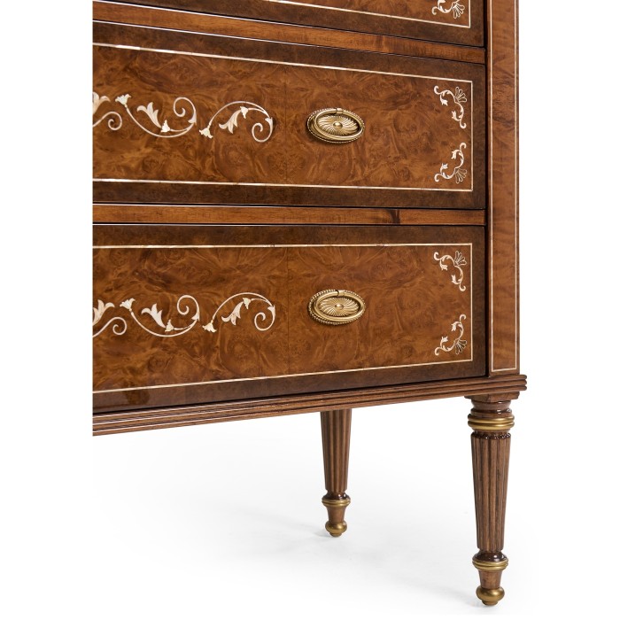 Tall Burl Walnut Bookcase on Chest