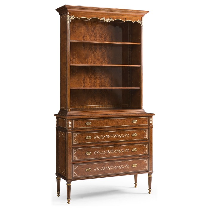 Tall Burl Walnut Bookcase on Chest