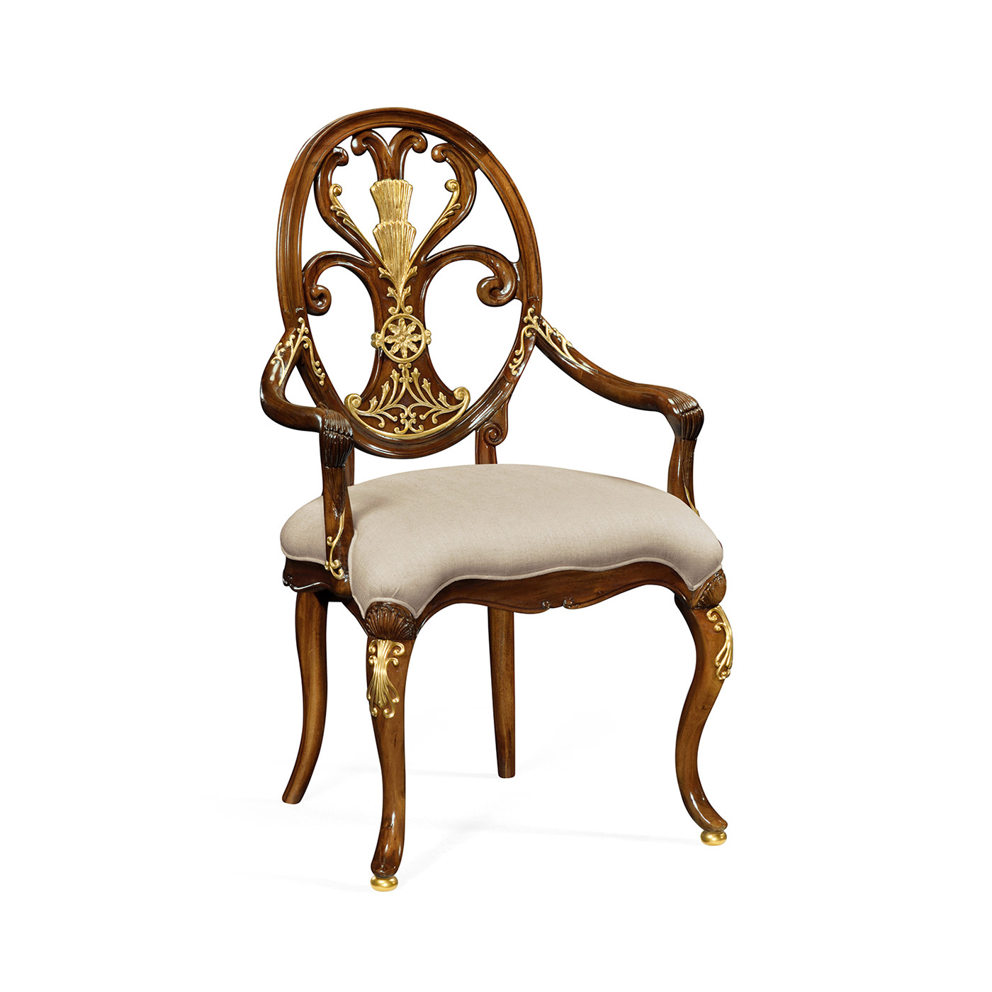 Sheraton Style Burl Walnut Oval Back Arm Chair