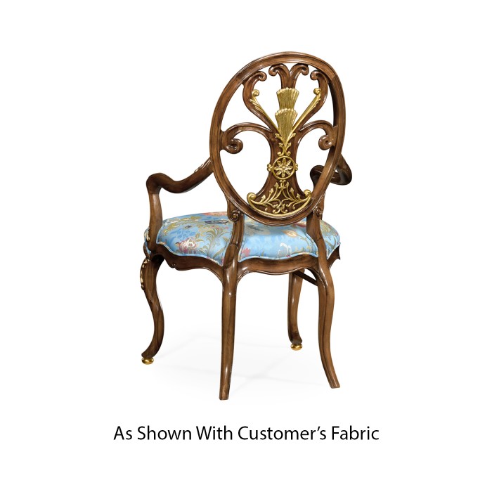 Sheraton Style Burl Walnut Oval Back Arm Chair